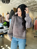 Washed Mock Neck Sweater - Plum