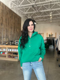 Half Button Fleece Hooded Pullover - Kelli Green