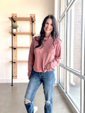 Mocked Neck Ribbed Henley Top