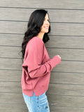 Front Seam Round Neck Pullover - Dust Plum