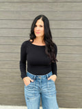 Boat Neck Long Sleeve Top - Black