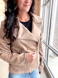 Suede Bomber Jacket in Taupe