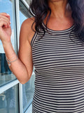Striped Cotton Blend Tank - Charcoal