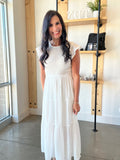 Smocked Tiered Midi Dress in White