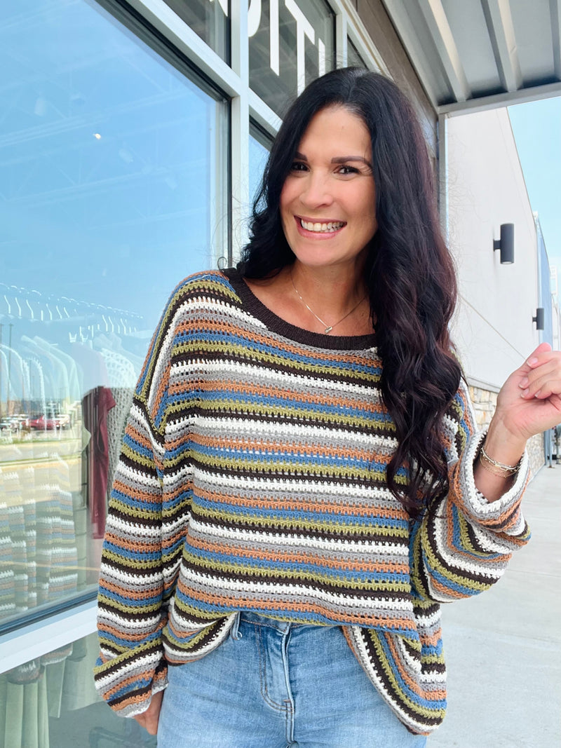 Brown Multi Crochet Sweater