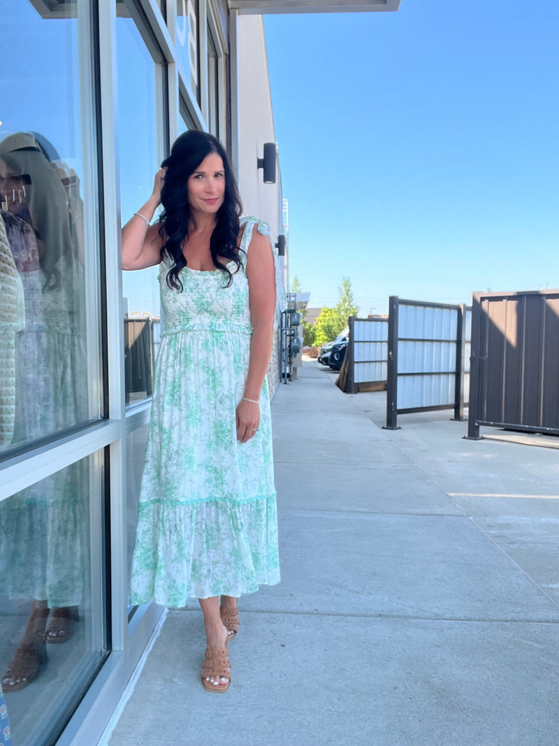 Floral Smocked Midi Dress - Dusty Mint