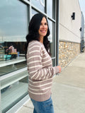 Striped Raglan Sleeve Sweater - Light Mocha
