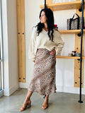 Animal Print Satin Midi Skirt