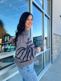 Stipe Mock Neck Drop Shoulder Sweater - Charcoal/Navy
