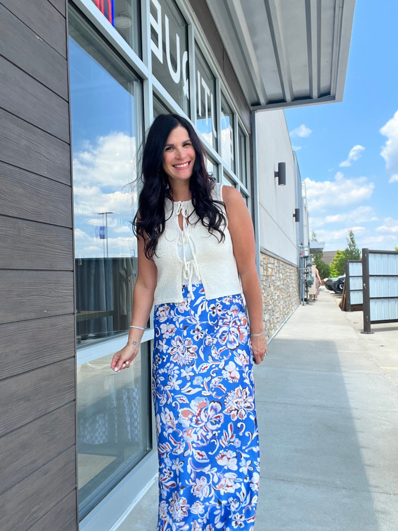 Silky Floral Banding Skirt