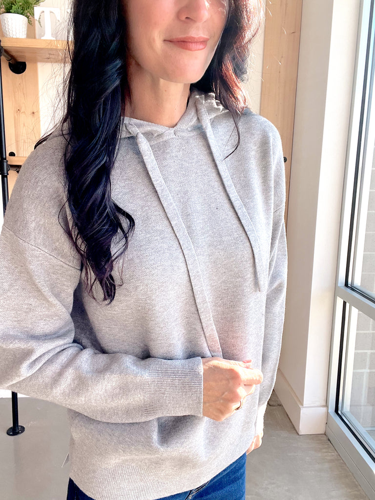 Hooded Sweater Top in Heather Grey