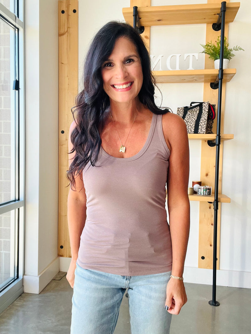 Scoop Neck Tank in Taupe