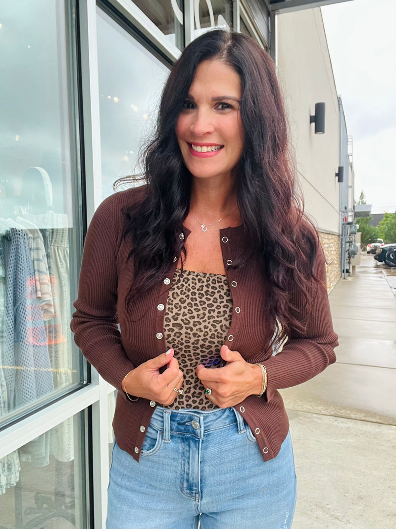 Snap Button Down Cardi - Chocolate