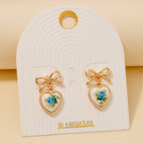 Flower Heart Drop Ribbon Bow Stud Earrings