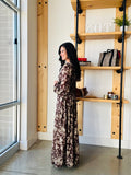 Long Sleeve Tiered Maxi Dress in Brown