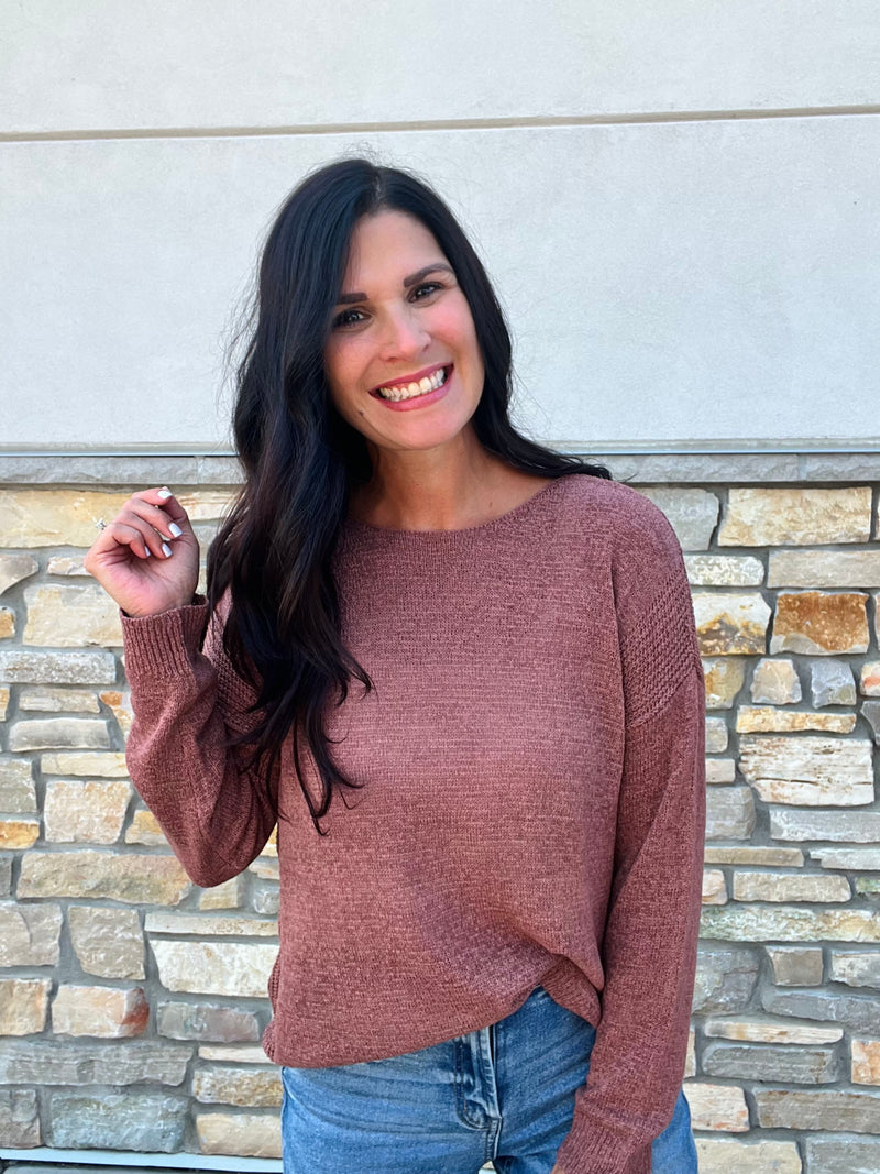 Lightweight Ribbed Detail Sweater - Clay