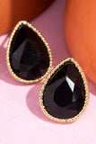 Glass Teardrop Stud Earrings - Black