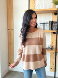 Wide Striped Knit Sweater in Brown