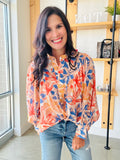 Apricot Floral Bubble Sleeve Top