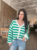 Button Front Green Striped Cardi