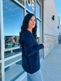Crewneck Front Seam Sweater - Navy