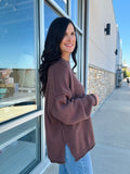 Raw Edge Oversized Sweater - Brown