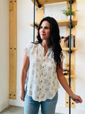 Stripe Floral Button Down Top