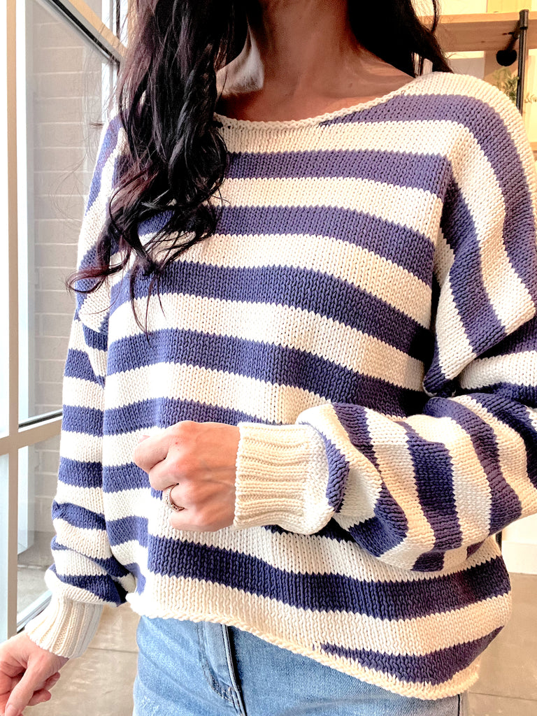 Striped Pullover Sweater in Denim