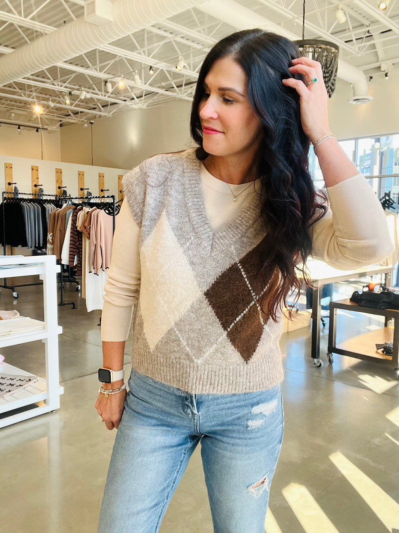 Argyle Vest - Taupe