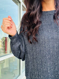 Marled Long Sleeve Ribbed Top - Navy
