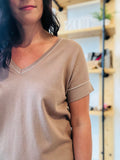 Contrast Stitch V Neck - Light Mocha