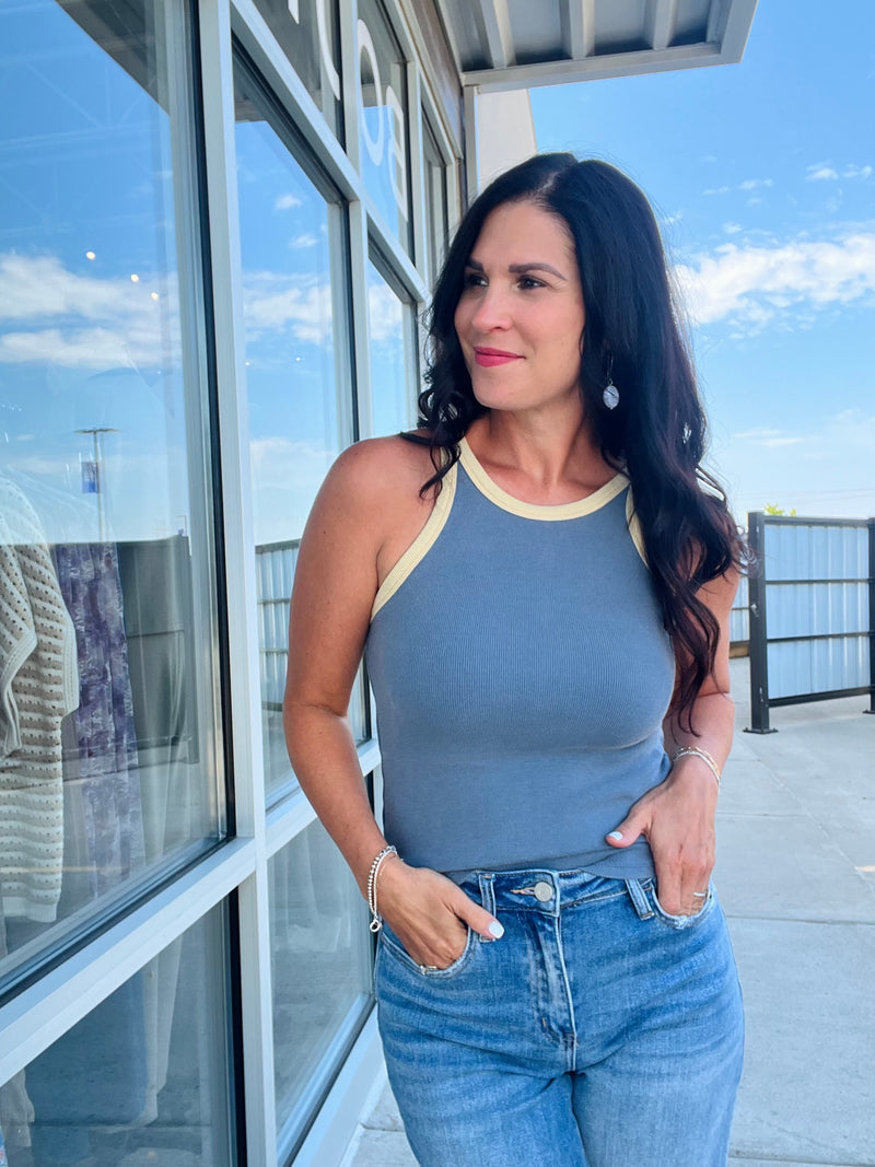 Washed Ringer Tank - Muted Blue