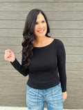 Boat Neck Long Sleeve Top - Black