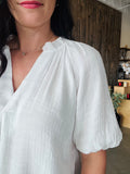 Scrunched V Neck Shirt - White