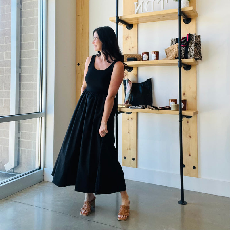 Mix Media Tank Midi Dress in Black