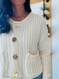 Gold Button Chunky Knit Cardigan