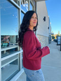 Mock Neck Pocket Detail Sweater - Burgundy