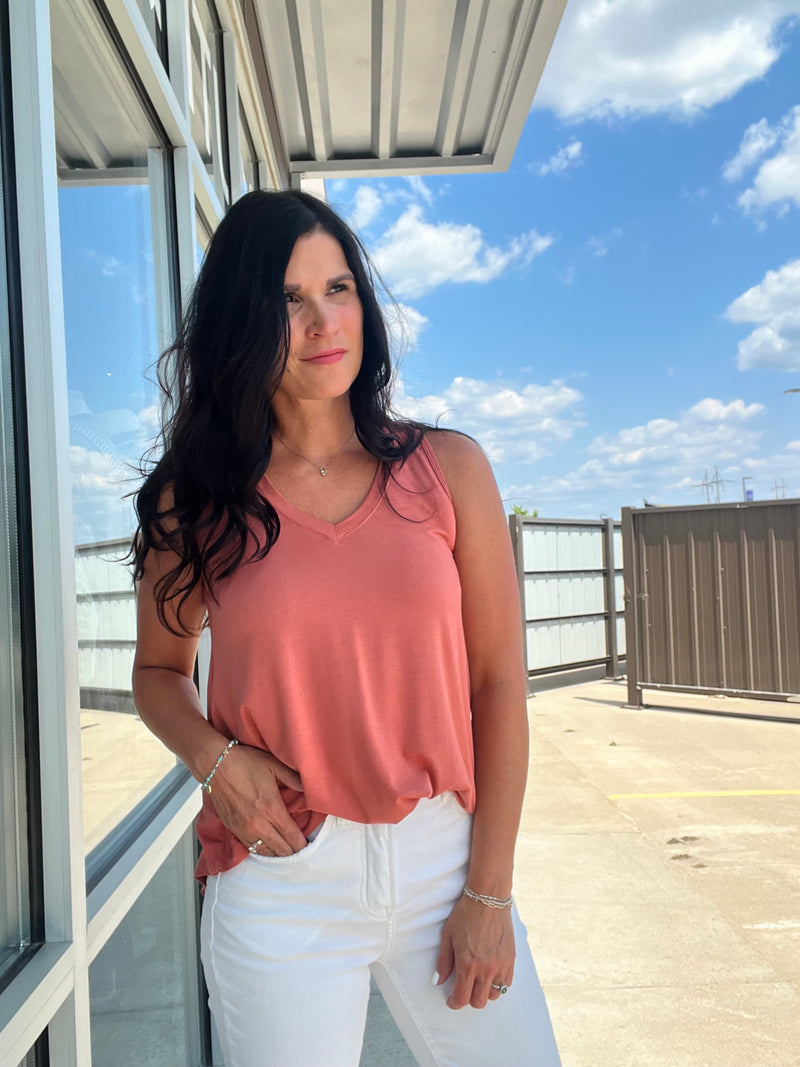 V Neck Tank - Terracotta