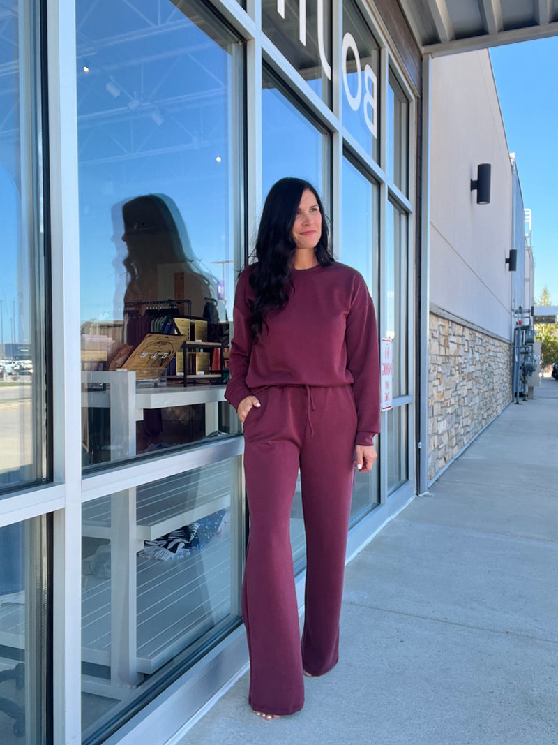 Techno Cupro Round Neck Sweatshirt - Maroon