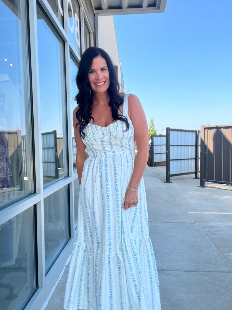 Floral Stripe Button Detail Maxi Dress