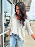 Drop Shoulder Half Sleeve Sweater - Heather Gray