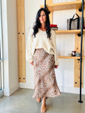 Animal Print Satin Midi Skirt