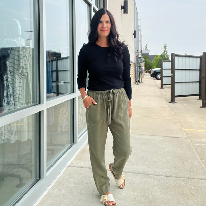 Tencel Tapered Pants -Dark Olive