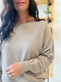 Boat Neck Pullover Sweater - Heather Mocha
