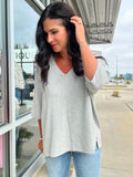 Drop Shoulder Half Sleeve Sweater - Heather Gray