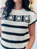 Stripe Short Sleeve Crochet Top in Black