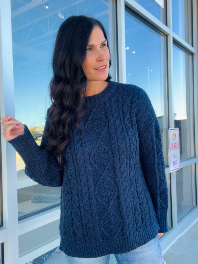 Cable Knit Sweater - Navy