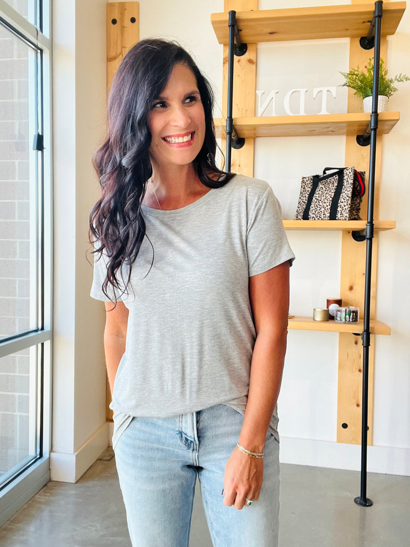 Short Sleeve High-Low Top in Heather Grey