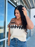 Fair Isle V Neck Short Sleeve Sweater