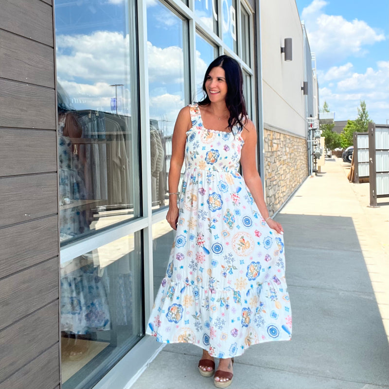 A Walk in the Country Smocked Midi Dress - Blue